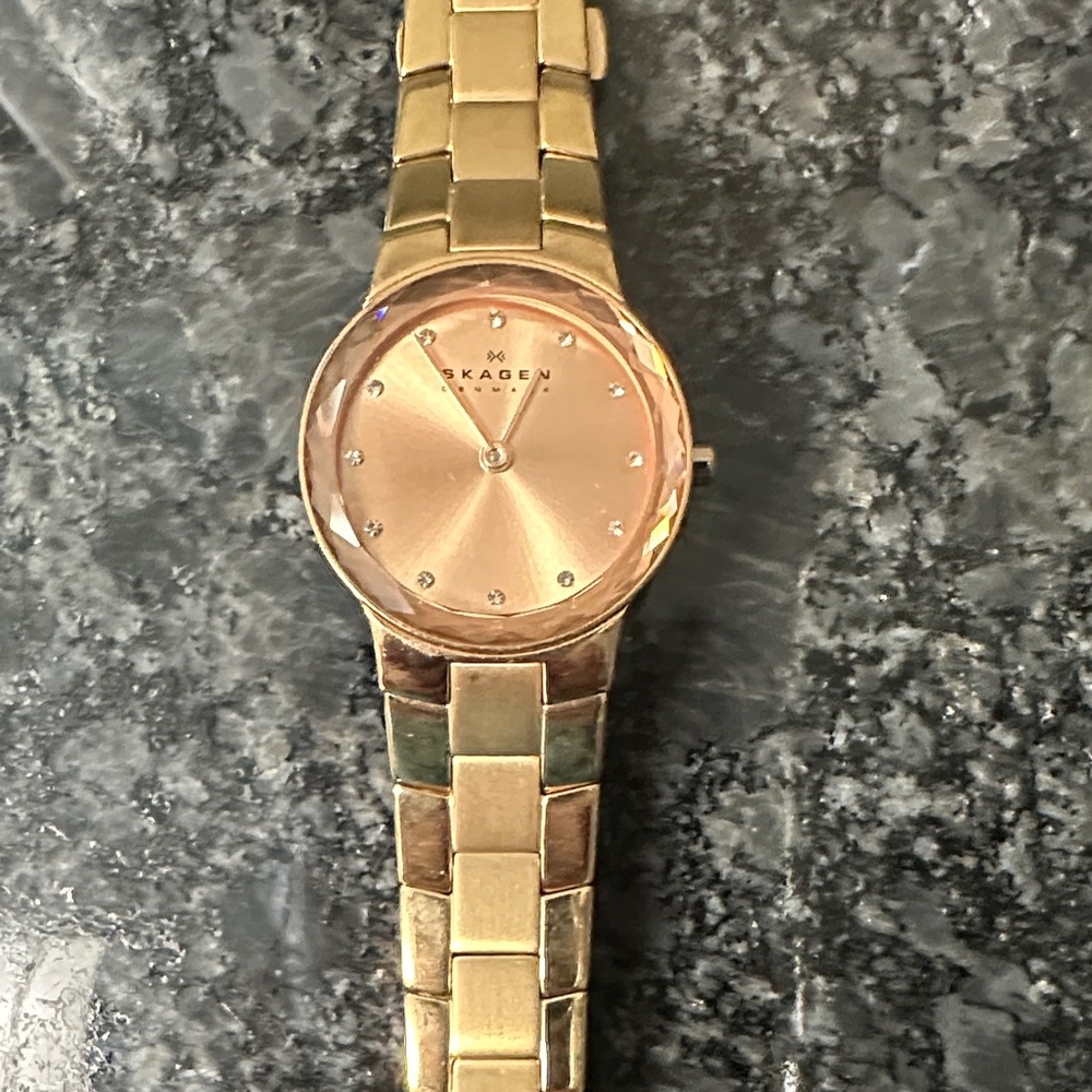 Skagen Gold-Tone Watch with Crystal Markers